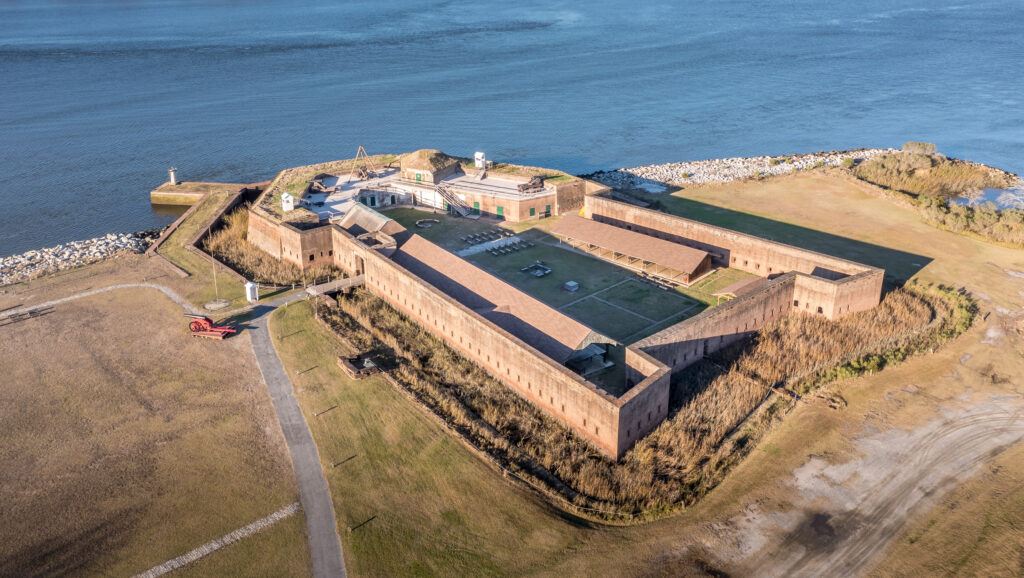 Aerial view of Old Fort Jackson on the Savannah river
