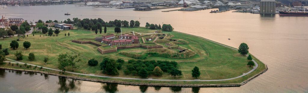 Fort McHenry from the air in Baltimore, legendary fortification