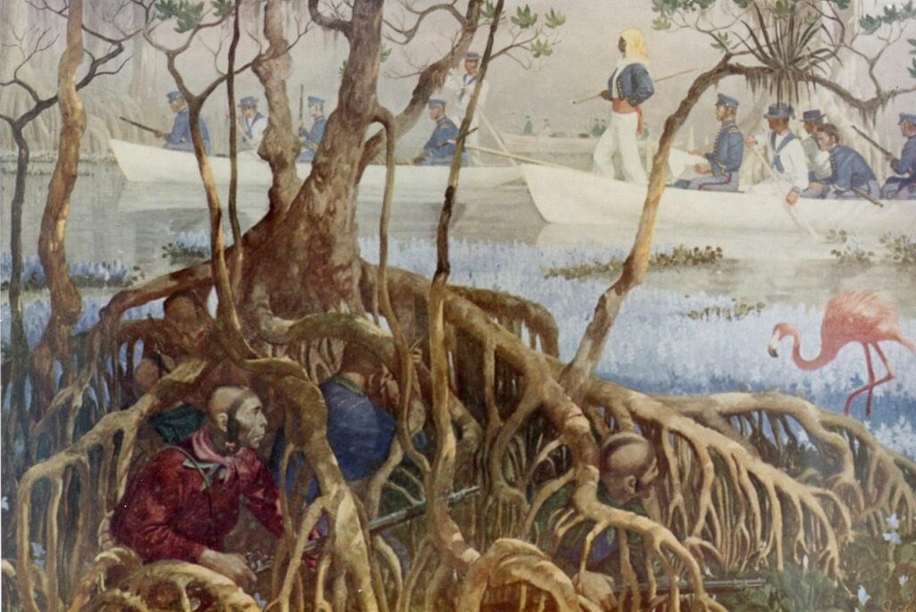 Painting of Seminole War in Everglades