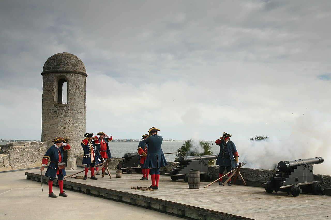 Reenactment of Spanish Soldiers firing a cannon