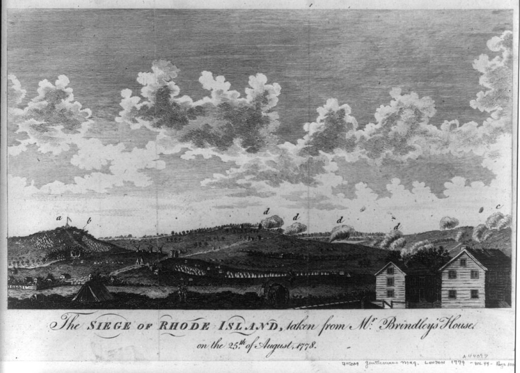 Illustration of the Battle of Rhode Island printed in 1779