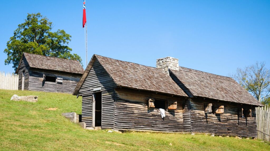 Three old buildings at Fort Loudoun