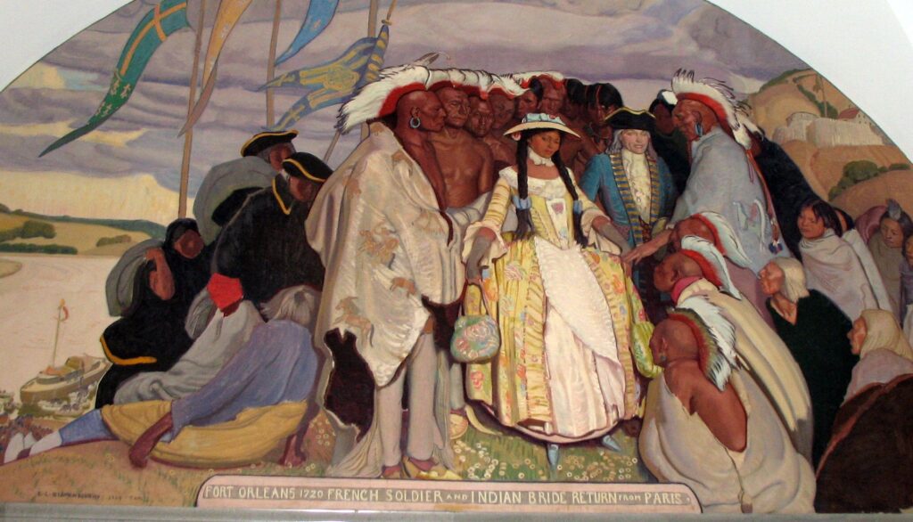 Return of the tribes to Fort Orleans from Paris depicted upon a mural in Missouri State Capitol