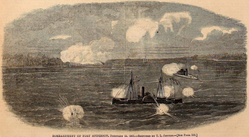 Drawing of the Bombardment of Fort Anderson February 11, 1865 Harper's weekly