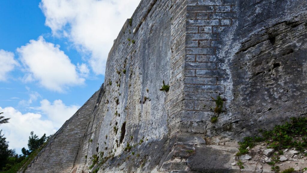 Close up of the outer wall of fort St. Catherine in Bermuda