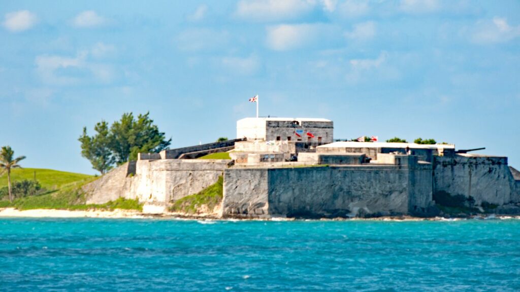 View of Restored Fort George from the water