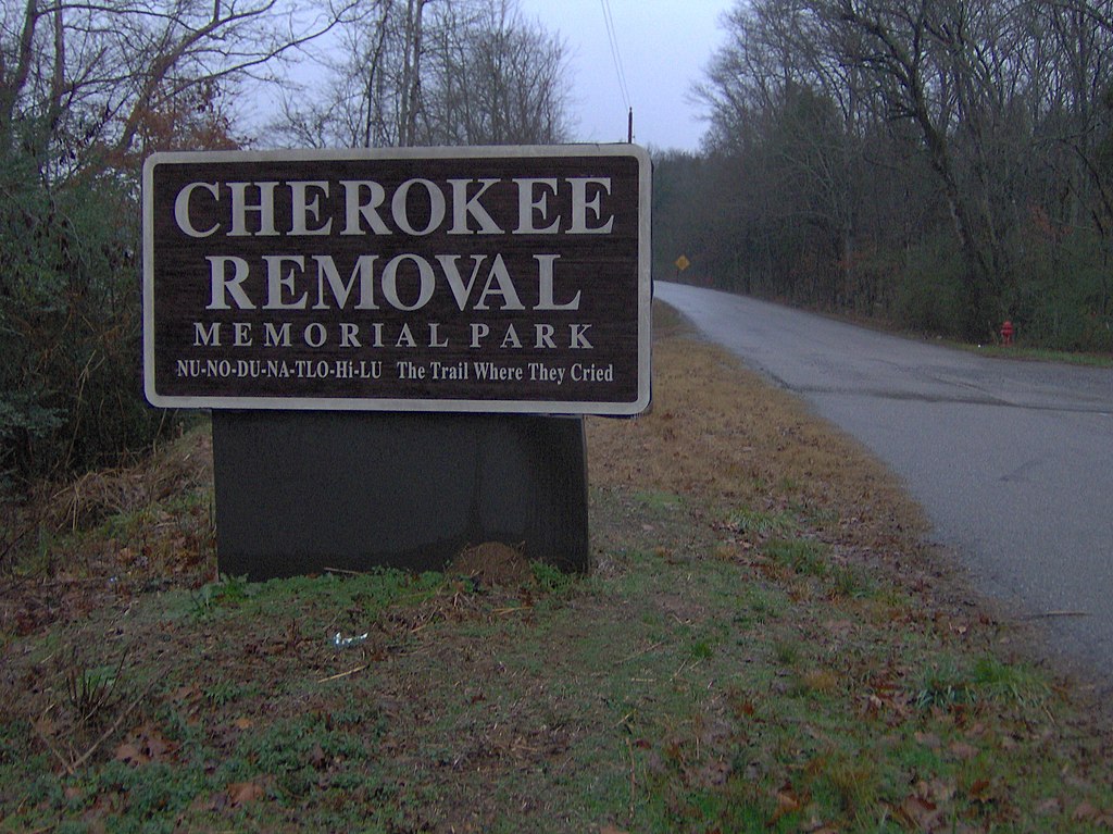 The entrance to the Cherokee Removal Memorial Park