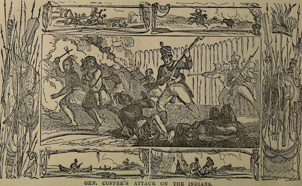 Drawing of General Coffee's Attack on the Indians