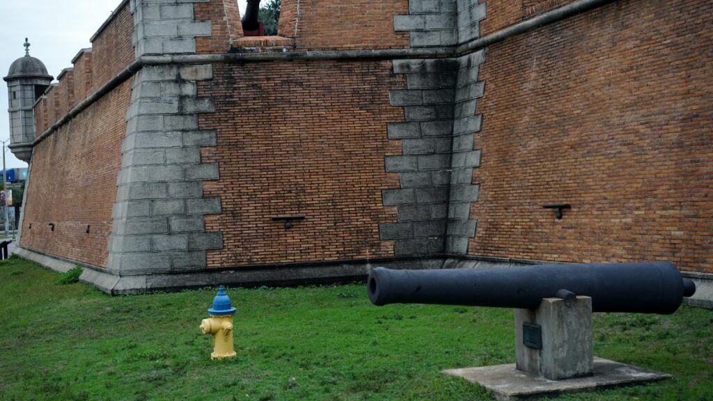 Close up of Fort Charlotte in Mobile Alabama. Outer wall with cannon