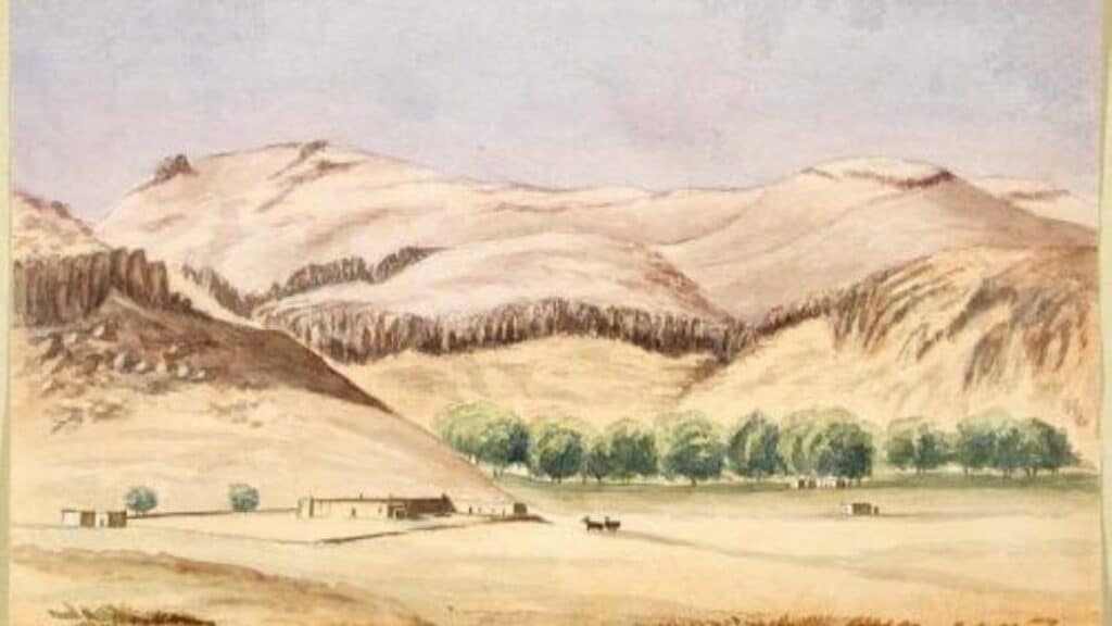 Watercolor of a Stage Station at Fort Davis, Texas in 1880