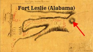 Sketch of the Battle of Talladega pointing out Fort Leslie in Alabama