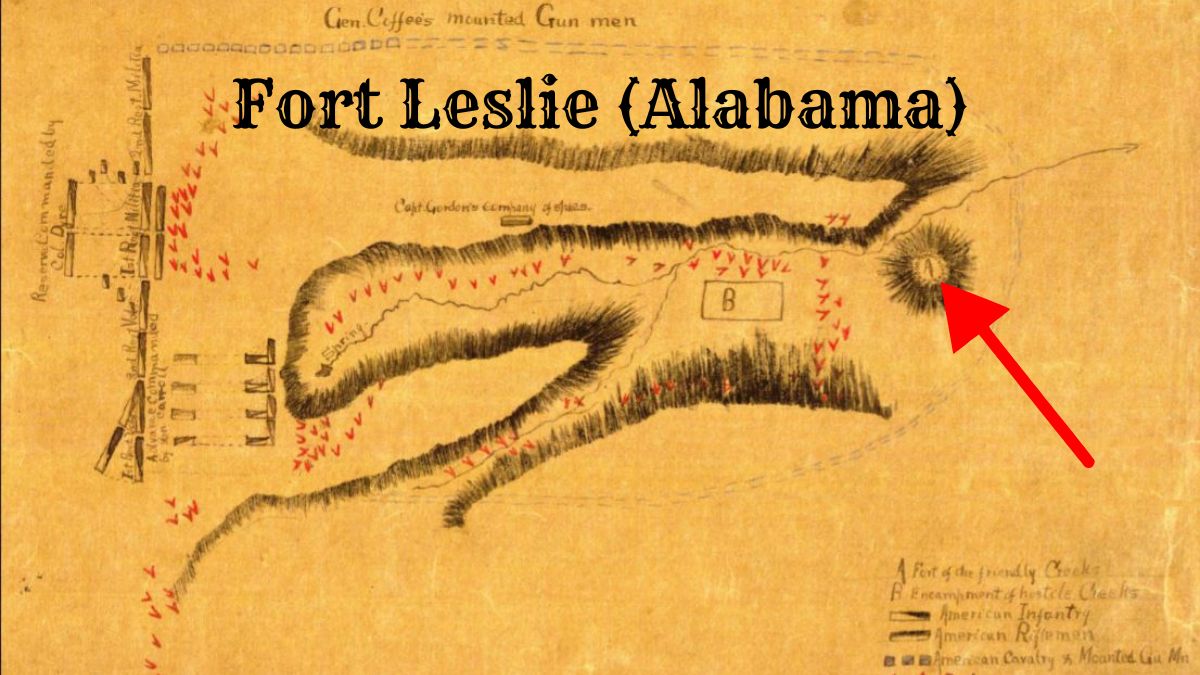 Sketch of the Battle of Talladega pointing out Fort Leslie in Alabama