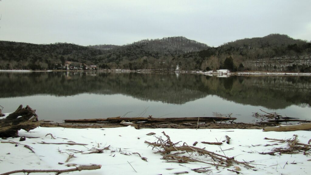 Former site of the Fort Blount Ferry. Showing the cumberland river in the winter