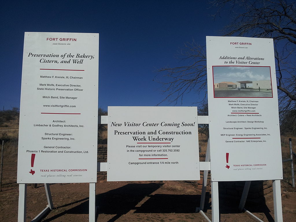 Signs at Fort Griffin explaining visitor information 