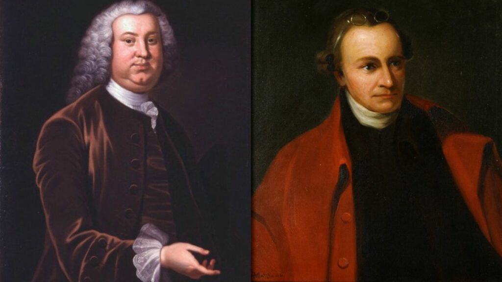 Portraits of Peyton Randolph left and Patrick Henry right