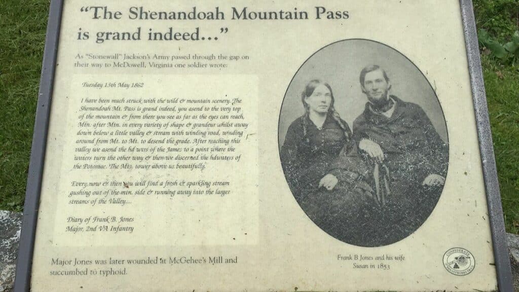 Sign describing Shenandoah Mountain Pass at Fort Edward Johnson