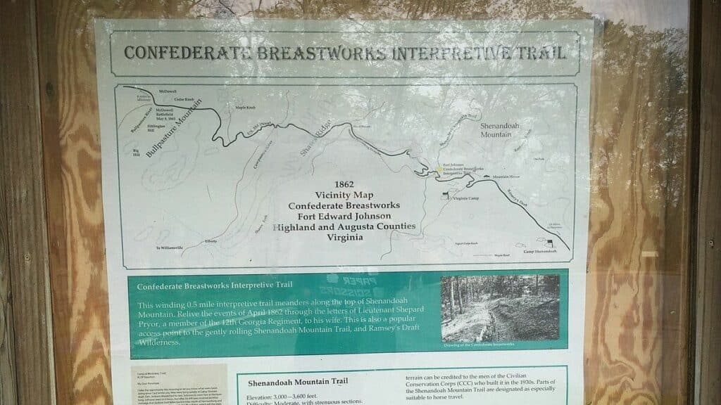 Sign describing Confederate Breastworks at Fort Edward Johnson