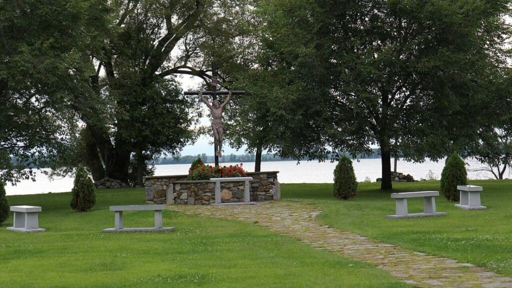 A crucifix and reflection area at Fort Sainte Anne