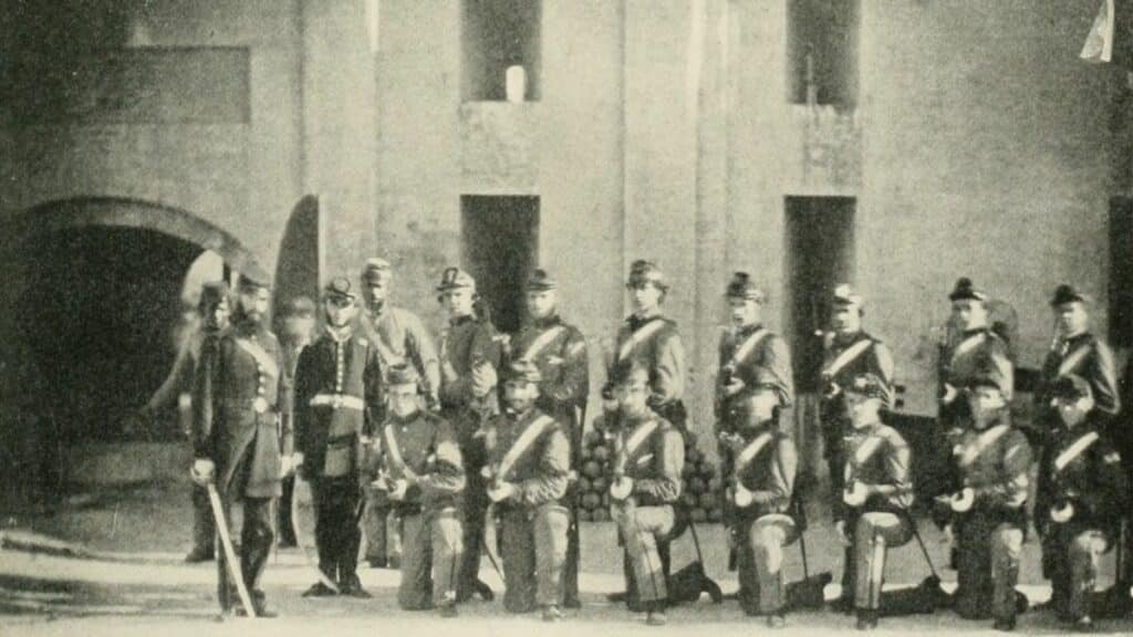 Charleston's Famous Zouave Cadets drilling at Castle Pinckney.