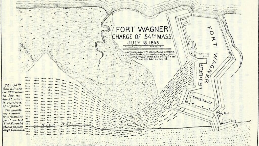 Map of the charge of the 54th Massachusetts on Fort Wagner, July 18, 1863.