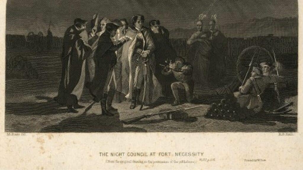 Depiction of George Washington at Fort Necessity
